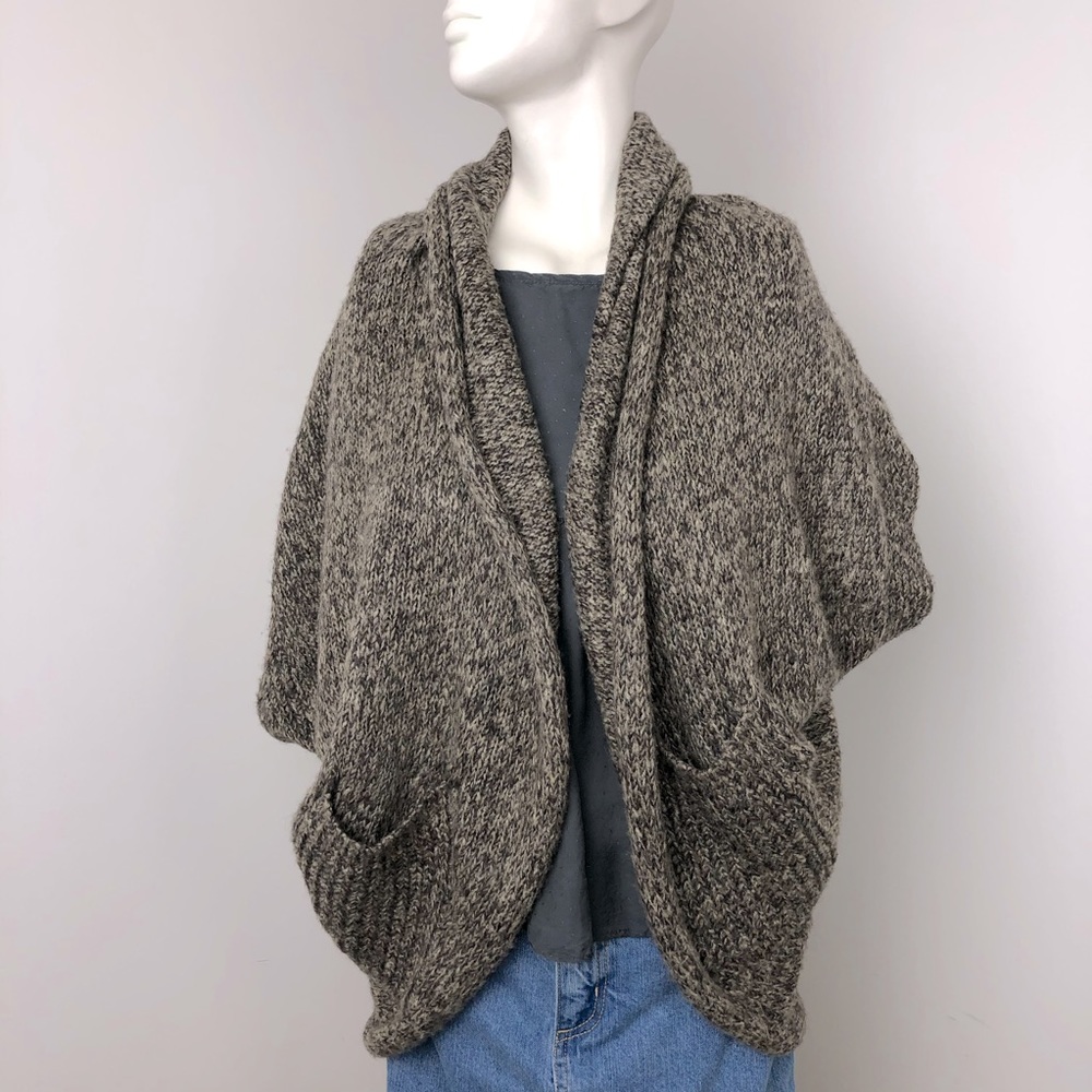 Pink Martini Tan Wool Blend Shawl Vest Knit Cardigan Size S